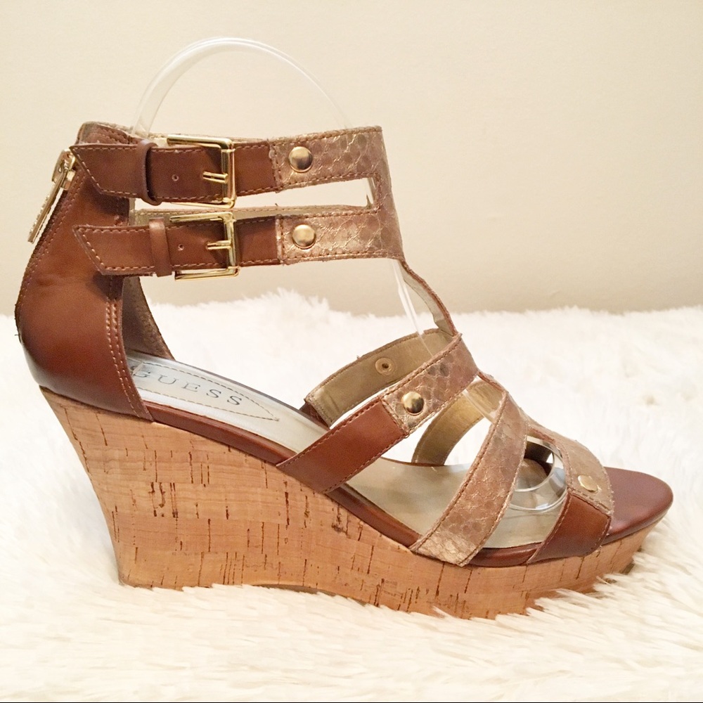 Guess Tan and Gold Wedges 7.5 M